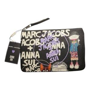 Marc Jacobs x Anna Sui Limited Edition Zipper Pouch Bag Black Whimsical Print